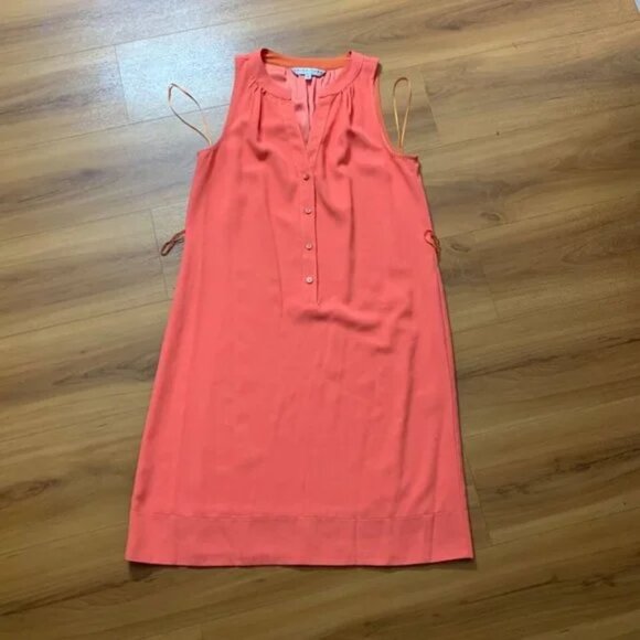TRINA TURK Coral Orange 1/2 Button Belted Fringe Shift Dress Sleeveless - Picture 4 of 9